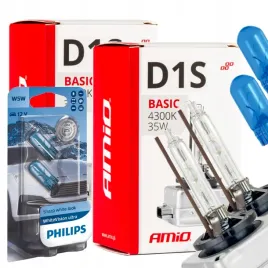 zarniki-amio-d1s-4300k-basic-zarowki-philips-w5w-whitevision-ultra-gratis