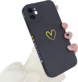etui-iphone-11-silikonowe-zlote-serca-elastyczne-newseego-czarne