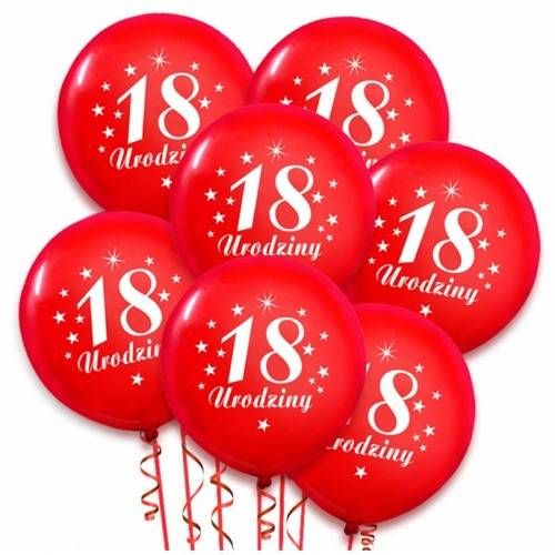 Balony pastelowe z nadrukiem 18 urodziny - czerwone - 30 cm - 5 szt.