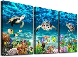 3x-obraz-z-zolwiami-oceanicznymi-na-plotnie-z-podwodnym-krajobrazem-30x40cm