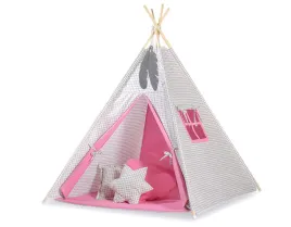 namiot-tipi-dla-dzieci-zawieszki-piora-kratka-szara-rozowy