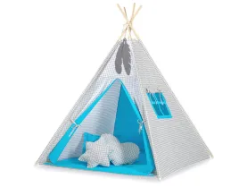 namiot-tipi-dla-dzieci-zawieszki-piora-kratka-szara-turkusowy
