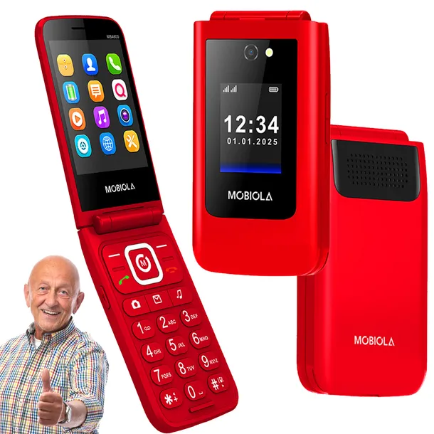 NOWY TELEFON Z KLAPKĄ DLA SENIORA MOBIOLA MB4600 CZERWONY LTE GŁOŚNY APARAT