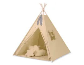 namiot-tipi-dla-dzieci-mata-poduszki-zawieszki-piora-bezowy