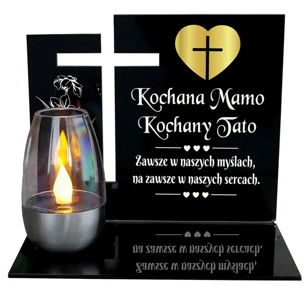 Solarny Znicz LED Podstawka na Grób Statuetka Dla Rodziców Serce