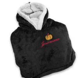 Zdjęcie produktu Bluza KOC z KAPTUREM i HAFTEM CZARNA dla Niej Jesień Zima Cozy