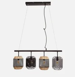 lampa-wiszaca-do-jadalni-metalowa-czarna-kratka-rattan-l514