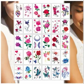 tatuaze-zmywalne-dla-dzieci-kolorowe-roze-motyle-kwiaty-30-wzorow