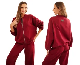 bordowy-komplet-damski-bluza-oversize-na-suwak-spodnie-szerokie