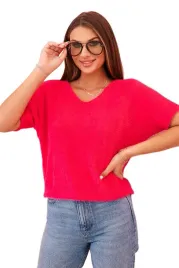 sweter-damski-z-miekkiego-wlosia-z-dekoltem-v-krotki-rekaw-fuksja