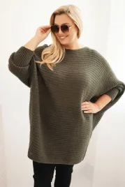 sweter-damski-plus-size-z-moherem-ponczo-khaki