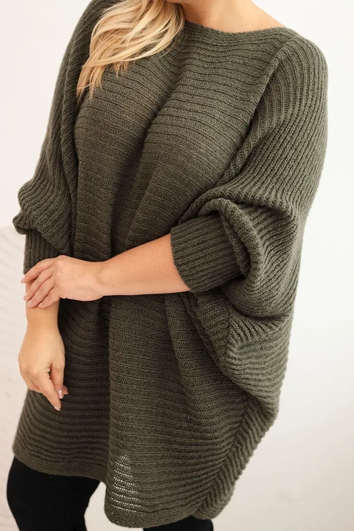 sweter-damski-plus-size-z-moherem-ponczo-khaki-stan-nowy