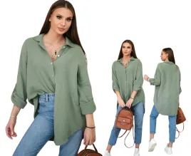 khaki-damska-koszula-bawelniana-muslinowa-oversize