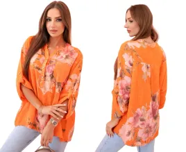 pomaranczowa-bluzka-damska-oversize-z-bawelny-z-kwiatowym-nadrukiem