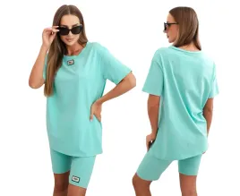 mietowy-komplet-damski-bawelniany-t-shirt-oversize-kolarki-z-lampasami