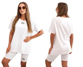 bialy-komplet-damski-bawelniany-t-shirt-oversize-kolarki-z-lampasami