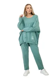 komplet-bawelniany-oversize-bluza-spodnie-ciemny-mietowy