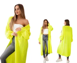 zolty-neon-kardigan-damski-oversize-z-dlugimi-rekawami-i-kieszeniami