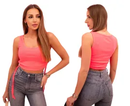 rozowy-neon-top-damski-na-ramiaczkach-prazkowany-z-wiazaniem-po-bokach