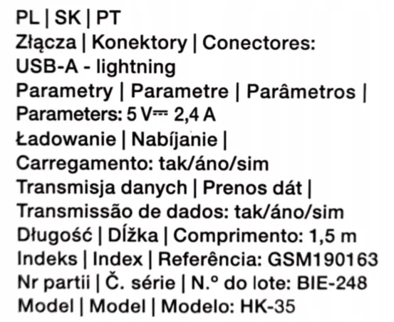 kabel-hykker-usb-apple-lightning-15-m-s731-stan-nowy