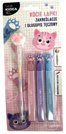 kidea-zestaw-kocie-lapki-4-el-zakreslacze-3-szt-teczowy-dlugopis-s327