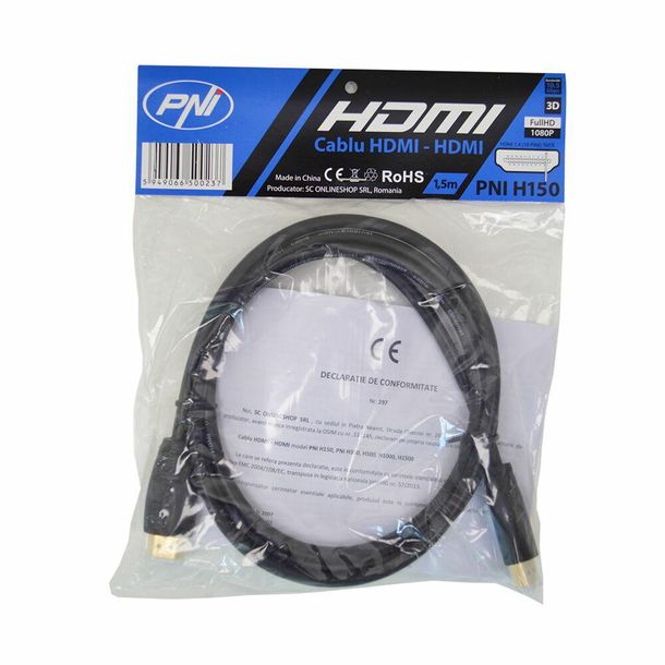 Kabel Hdmi Pni H150 1.4, 1.5 mHigh-Speed, wtyczka, Ethernet, pozłacany