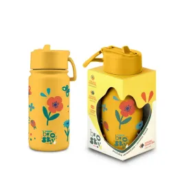 brosky-kids-zolta-butelka-na-wode-dla-dzieci-w-kwiaty-i-owady-450-ml