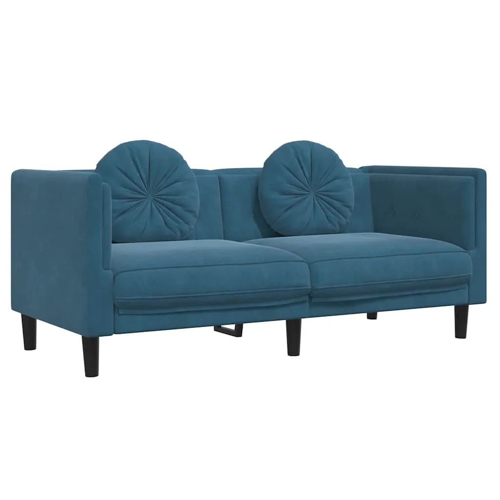 sofa-2-osobowa-z-poduszkami-niebieska-aksamit