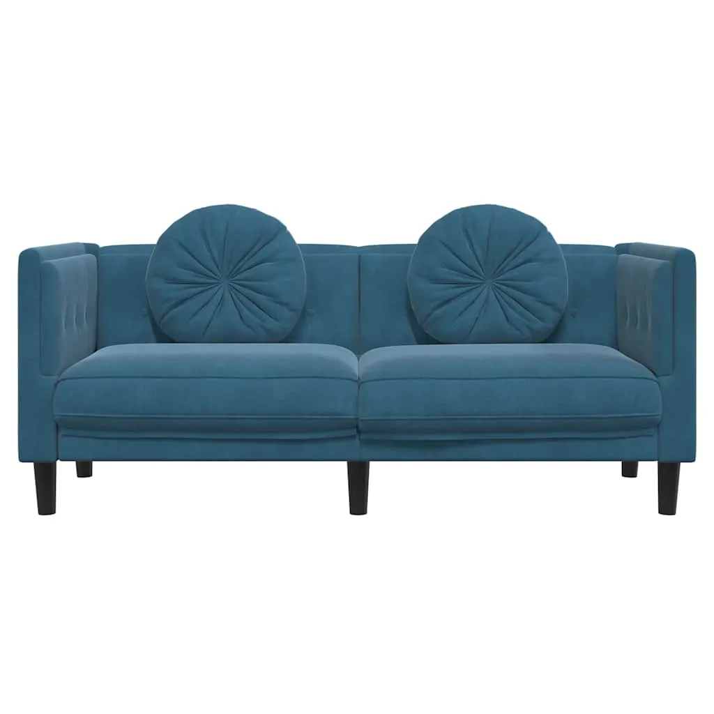 sofa-2-osobowa-z-poduszkami-niebieska-aksamit