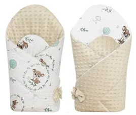 Zdjęcie produktu Rożek becik niemowlęcy dwustronny MINKY (beżowy +wianuszki zielone)