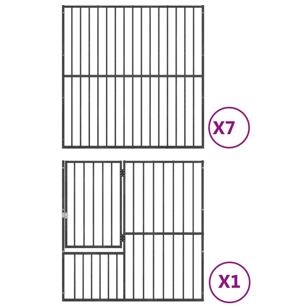 kojec-dla-psa-8-paneli-czarny-stal-galwanizowana