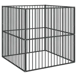 kojec-dla-psa-4-panele-czarny-stal-galwanizowana
