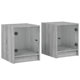 szafki-nocne-2-szt-szklane-drzwi-szary-dab-35x37x42-cm