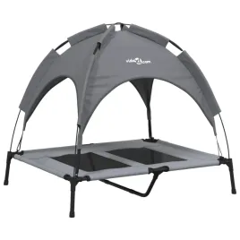 legowisko-dla-psa-z-baldachimem-antracytowe-tkanina-i-stal