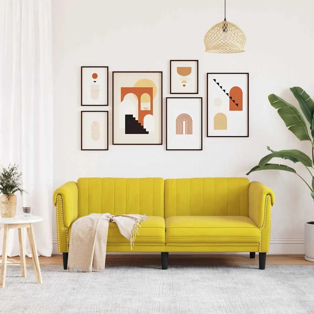 sofa-dwuosobowa-zolta-aksamit-stan-nowy