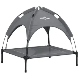 legowisko-dla-psa-z-baldachimem-antracytowe-tkanina-i-stal