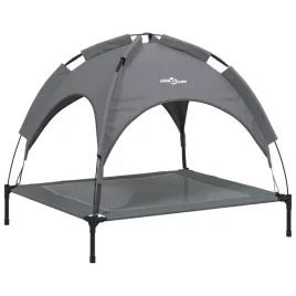 legowisko-dla-psa-z-baldachimem-antracytowe-tkanina-i-stal