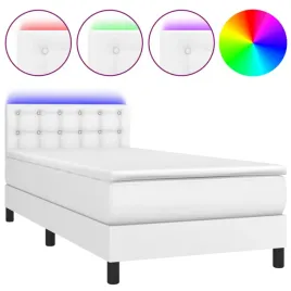 lozko-kontynentalne-z-materacem-i-led-biala-ekoskora-90x190-cm