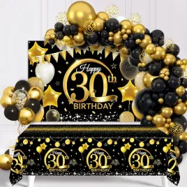 zestaw-dekoracji-30-urodziny-91szt-balony-baner-obrus-czarno-zloty