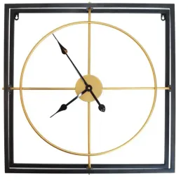 zegar-metalowy-zloty-w-czarnej-ramie-kwadrat-63cm