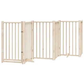 bramka-dla-psa-z-drzwiami-skladana-6-paneli-300-cm-lite-drewno-jodlowe