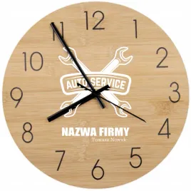 bambusowy-zegar-scienny-nadruk-uv-do-biura-auto-serwis-nazwa-firmy
