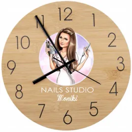 bambusowy-zegar-scienny-nadruk-uv-salon-stylizacji-paznokci-nazwa-firmy