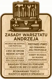 tablica-zasady-garazu-drewniana-grawer-prezent-na-dzien-chlopaka-imie
