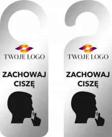 zawieszka-na-drzwi-hotelowa-nadruk-srebrna-plexi-z-logo-zachowaj-cisze