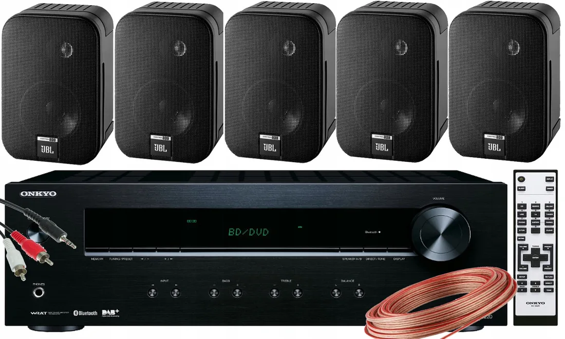kolumny-scienne-podwieszane-jbl-amplituner-onkyo