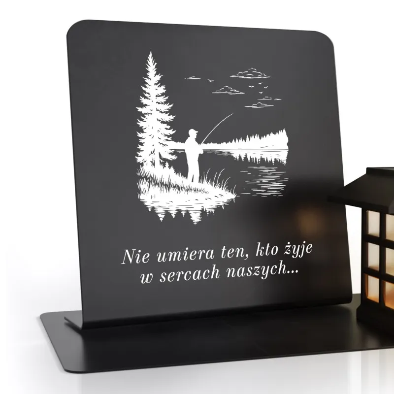 Znicz solarny i podstawka z nadrukiem dla WĘDKARZA, LED, OZDOBNY