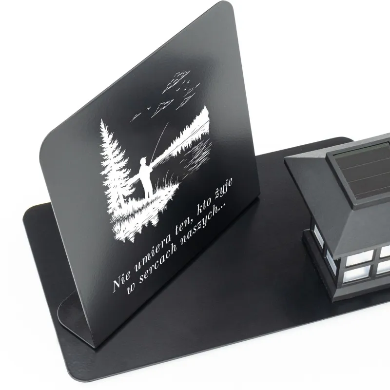 Znicz solarny i podstawka z nadrukiem dla WĘDKARZA, LED, OZDOBNY