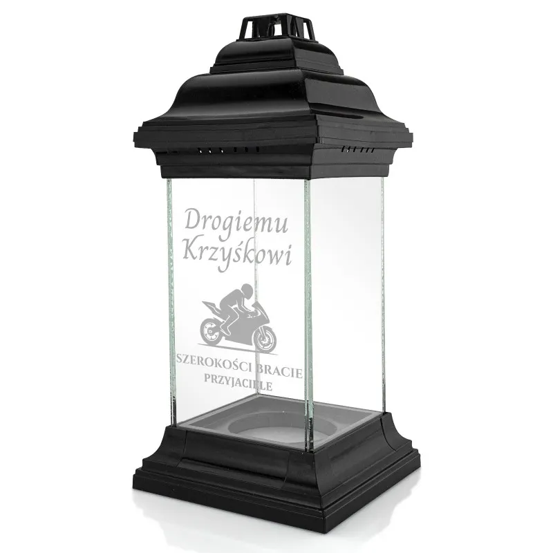 Znicz dla Motocyklisty z Grawerem Czarna Kapliczka na Grób Cmentarz
