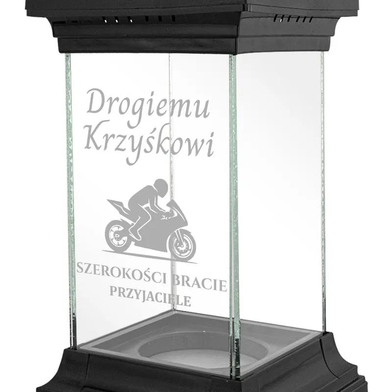 Znicz dla Motocyklisty z Grawerem Czarna Kapliczka na Grób Cmentarz